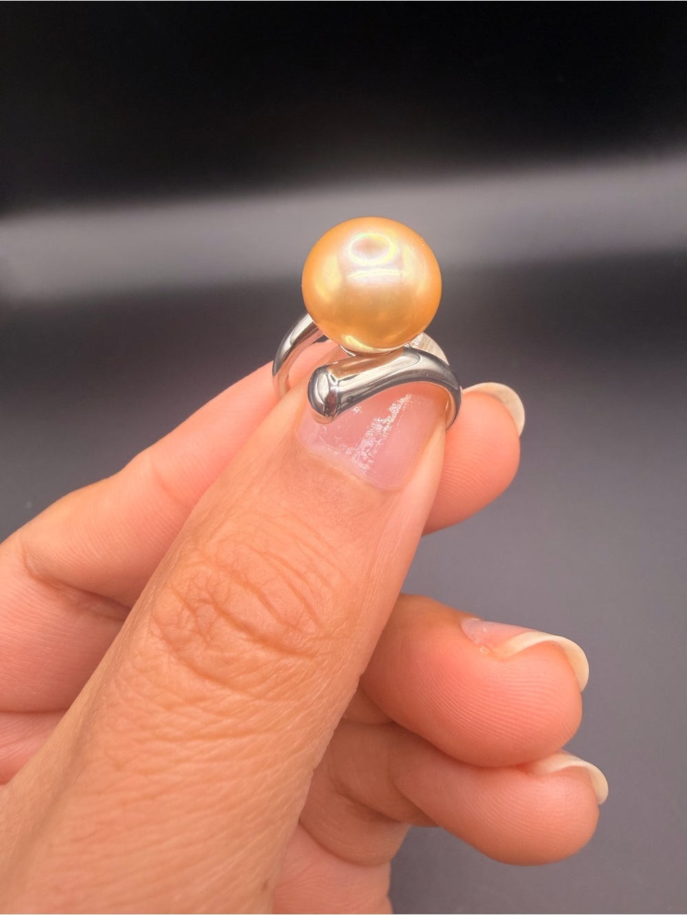 925 Sterling Silver Golden South Sea Pearl Ring Size 5.75